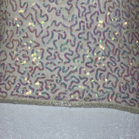 Vintage 90s Y2K 100% Silk White Going Out Top Sequins. Large. Bachelorette Fairy - Picture 8 of 10